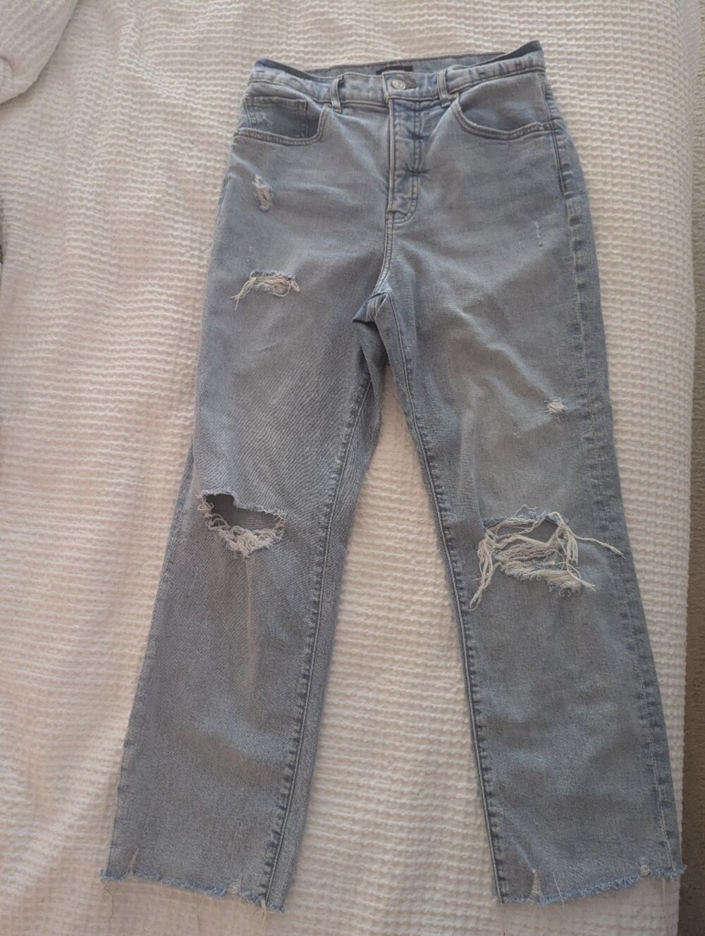 Express Jeans Short Length Ultra High-Rise Light Blue Distressed Women's Jeans
